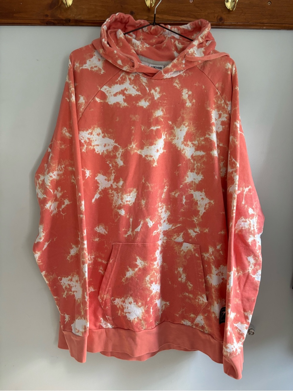 Gymshark Coral and White Tie-Dye Hoodie